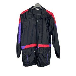Vintage 90s Black Long Color Block Activewear Jacket Medium